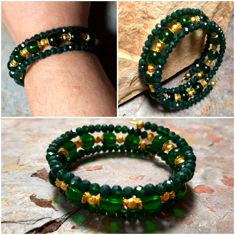 Forest green memory wire bracelet